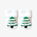 Cute white baby Christmas socks with a 3D green tree and star mascot on the cuff - 0-6 Months / White Christmas Tree