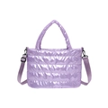 Quilted purple padded tote bag with glossy finish and adjustable strap for women - Purple