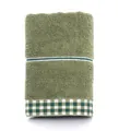 Toalla de cara de algodón verde oscuro con rayas blancas y dobladillo de cuadros - Borde de Cuadros - Verde