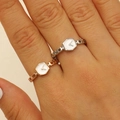 Macro view of adjustable watch-style rings in silver and rose gold finishes on finger - 2Pcs Gold Silver Hexagonal Face Rings