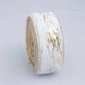 Cinta de piel sintética blanca con motivos dorados y bordes metálicos para decorar - Estilo de Borde Dorado / 5cm de Ancho * 10 Yardas de Largo