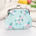 Mint green floral fabric coin purse with pink flowers and silver metal clasp closure - Blue Floral Print
