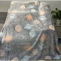 Glow in the dark dark grey flannel blanket with orange and blue space rocket patterns - Grey Planet / 70*100CM
