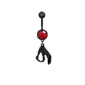 Gotischer schwarzer Bauchnabelpiercing mit rotem Zirkonia und Skeletthand-Anhänger - Schwarze Skeletthand Roter Zirkon