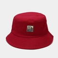 Close-up of vintage dark red canvas bucket hat with embroidered denim supplies patch - M(56-58cm) / Burgundy