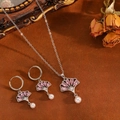 Set gioielli foglia ginkgo argento con pietre marquise rosa e perle bianche tonde - Set Foglia di Ginkgo Argento Zircone Rosa