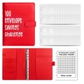 Red PU A5 100 Envelope Savings Challenge binder with numbered cash pockets for budgeting - Savings Challenge Set / Red
