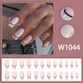 Set de faux ongles rose avec lignes noires minimalistes et forme ballerine - W1044 [Type de colle]