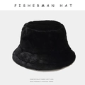 Plush black fisherman hat in thick faux fur material for winter warmth and comfort - M (56-58cm) / Black