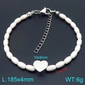 Bracelet élégant en perles de verre blanches avec breloque cœur et fermoir homard - Style Pendentif Coeur Acier