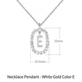 White gold color oval pendant necklace with letter E and sparkling pavé crystals - White Gold E