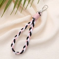 Close-up of pink, black, and white braided strap with silver metal lobster clasp - 12mm Wide / Pink White Black (K2614)