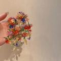 Handcrafted colorful acrylic bead flower earrings with steel pins shown in hand - Handmade Colorful Beaded Flower (30#)