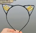 Cat ear headband with yellow crystals and handcrafted wire wrapping on black frame - No.63 Yellow Citrine