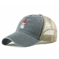 Vintage gewaschene Trucker-Kappe mit Pilzstickerei und atmungsaktivem Mesh-Rückenteil - Einheitsgröße / Grau