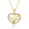 18k gold plated heart pendant necklace with shimmering white cubic zirconia stones - Hollow Branch Heart Style (c548)