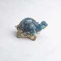 Blue turtle figurine made of natural resin with blue crystal stone and gold leaf - Blue Ridge Grey + Gold Foil