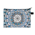 Mandala pattern makeup bag in blue and white polyester with black zipper and handle - Pattern 09