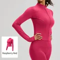 Slim fit women's raspberry red yoga jacket and high-waist leggings sports set - S / Tops / Raspberry Red