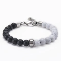 Close-up of 8mm map stone beads with lobster clasp and heart pendant detail - White Howlite Bracelet