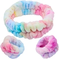 Dettaglio del set fascia e polsini in morbido pile corallo tie-dye ad alto assorbimento - Arcobaleno (polso)