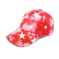 Detail of red and white tie-dye baseball cap featuring printed white pentagram stars - M (56-58cm) / Red