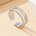Adjustable silver chain link and twisted rope double-layer stainless steel ring - Silver