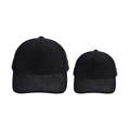 Detailed view of parent-child black corduroy baseball caps in large and small sizes - One Size Adjustable / Parent-Child Set / Black