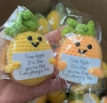 Handmade crochet pineapple doll with humorous card in yellow and orange yarn - Pineapple