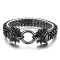 Retro titanium steel bracelet featuring detailed double wolf head and scale link chain - Antique Silver Wolf Head (KB144585-KJX)