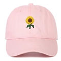 Cappellino da baseball rosa in cotone con ricamo girasole e visiera curva per esterni - Rosa