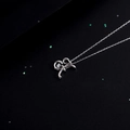 925 silver necklace with sparkling bow pendant and clear zircon stone inlay - Style X Alphabet (NS869)