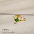 Detailed view of the 10mm green turquoise stone inlay on gold stainless steel ring band - Green Glass Gold Square