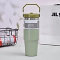 Green 30oz insulated stainless steel coffee mug with handle and vacuum lid - 20oz/600ml / Handheld Style / Green