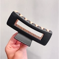Large matte black and cream rectangle claw clip for thick hair styling - Black & Coffee