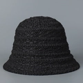 Detailed view of the intricate crochet texture on this black knit bucket sun hat for women - M (56-58cm) / Black