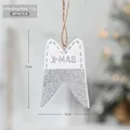 Sparkling silver glitter wing ornament with X-MAS text for Christmas tree decoration - White Angel Wings