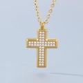 Chic gold-plated stainless steel cross necklace with shimmering cubic zirconia inlay - Gold - Large (KN290278-GC)