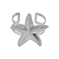 Silver marine starfish ring with detailed texture and adjustable open band design - Silver Wide Starfish Cuff B2