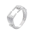 Unique punk silver hug hand open ring with rock gesture design for adjustable fit - White Gold / Adjustable Open