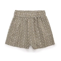 Detail of floral embroidery and elastic waistband on olive green casual summer shorts - XS / Olive Green