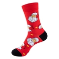 Christmas socks with Santa Claus pattern and yellow stars on red mid-calf hosiery - One Size / 214-Red Santa Face