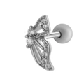 Silver steel cartilage stud featuring a butterfly wing design with sparkling cubic zirconia - 089-1# Butterfly Style (Left) / Silver