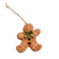 Hars peperkoekmannetje ornament met donkergroene strik en rustiek jute ophangkoord - Groene Strik Stijl