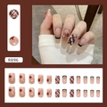 Brown starry plaid press-on nails set including 24 short square French tips - Glue Type / 24 Pcs/Set / Brown & Pink Plaid Stars