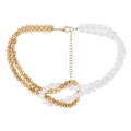 Double-layer necklace featuring golden beads and white pearls with adjustable clasp - Baroque Pearl / Gold
