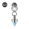 Solid G23 titanium labret stud featuring a blue opal cone pendant and clear zircon inlay - 1.2x8x4mm / Light Blue (OP42)