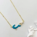 Arabic love declaration necklace in gold finish with turquoise enamel and white zircons - Lake Blue