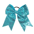 8 inch teal blue sequin bow hair tie with elastic band for girls' hair accessories - Teal