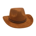 Classico cappello da cowboy in pelle scamosciata marrone con fascia decorativa intrecciata - Taglia unica / Cachi (Corda Intrecciata)